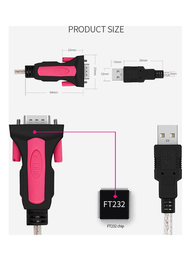 USB 2.0 To RS232 Serial Adapter Converter Cable With FT232 Chip Support Multicolour - Image 5